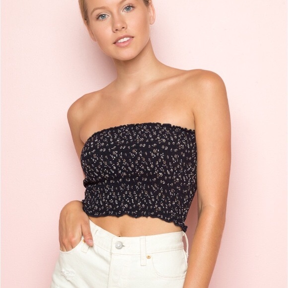 black smocked tube top